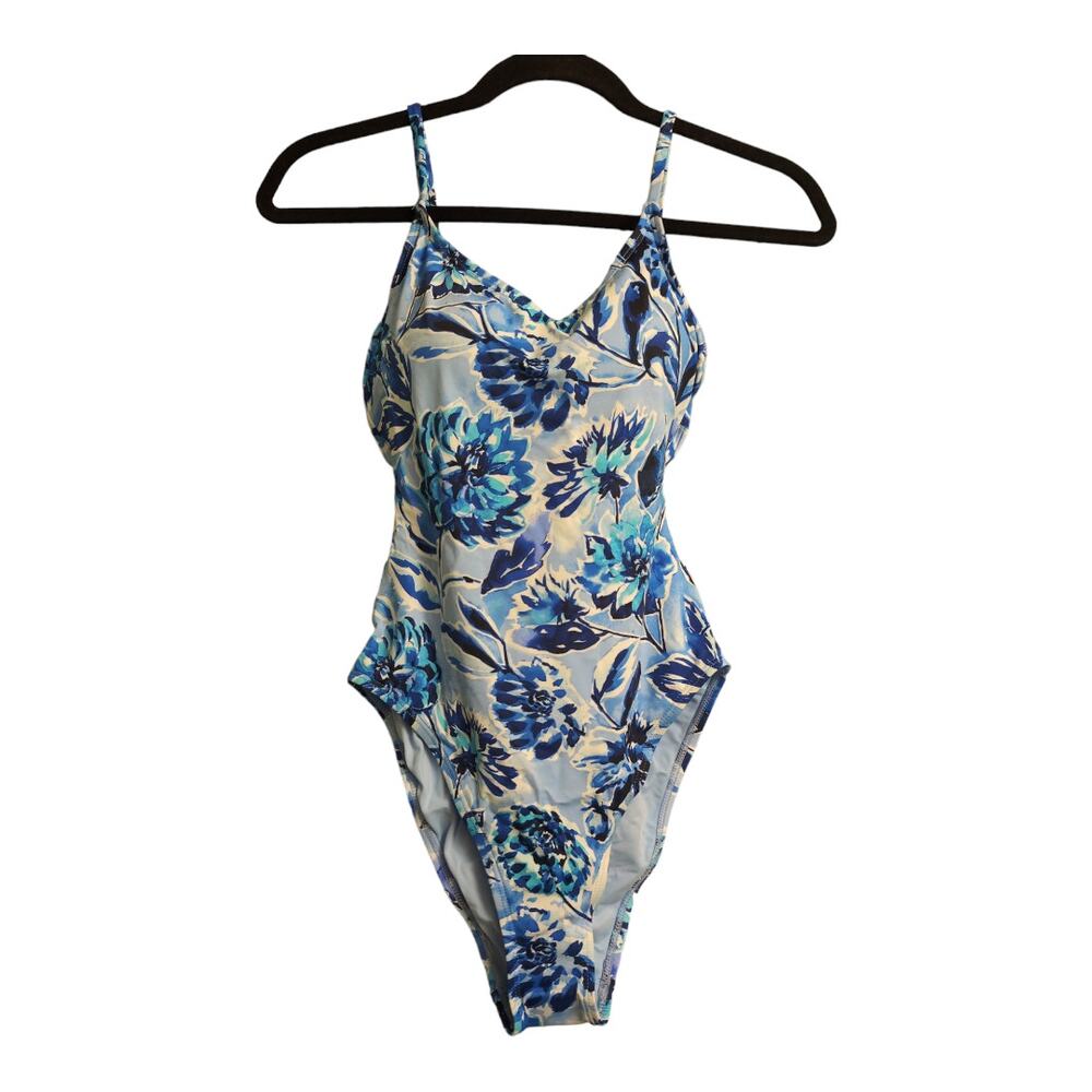 Andie The Amalfi One Piece Blue Floral Scoop Neck Adjustable Straps M New